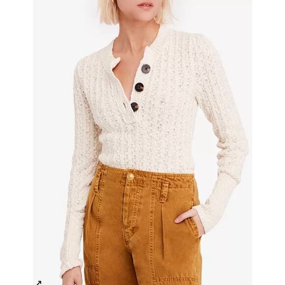 Free People Sweaters - Free People All My Friends Henley Sweater Size: Small Color: Cream